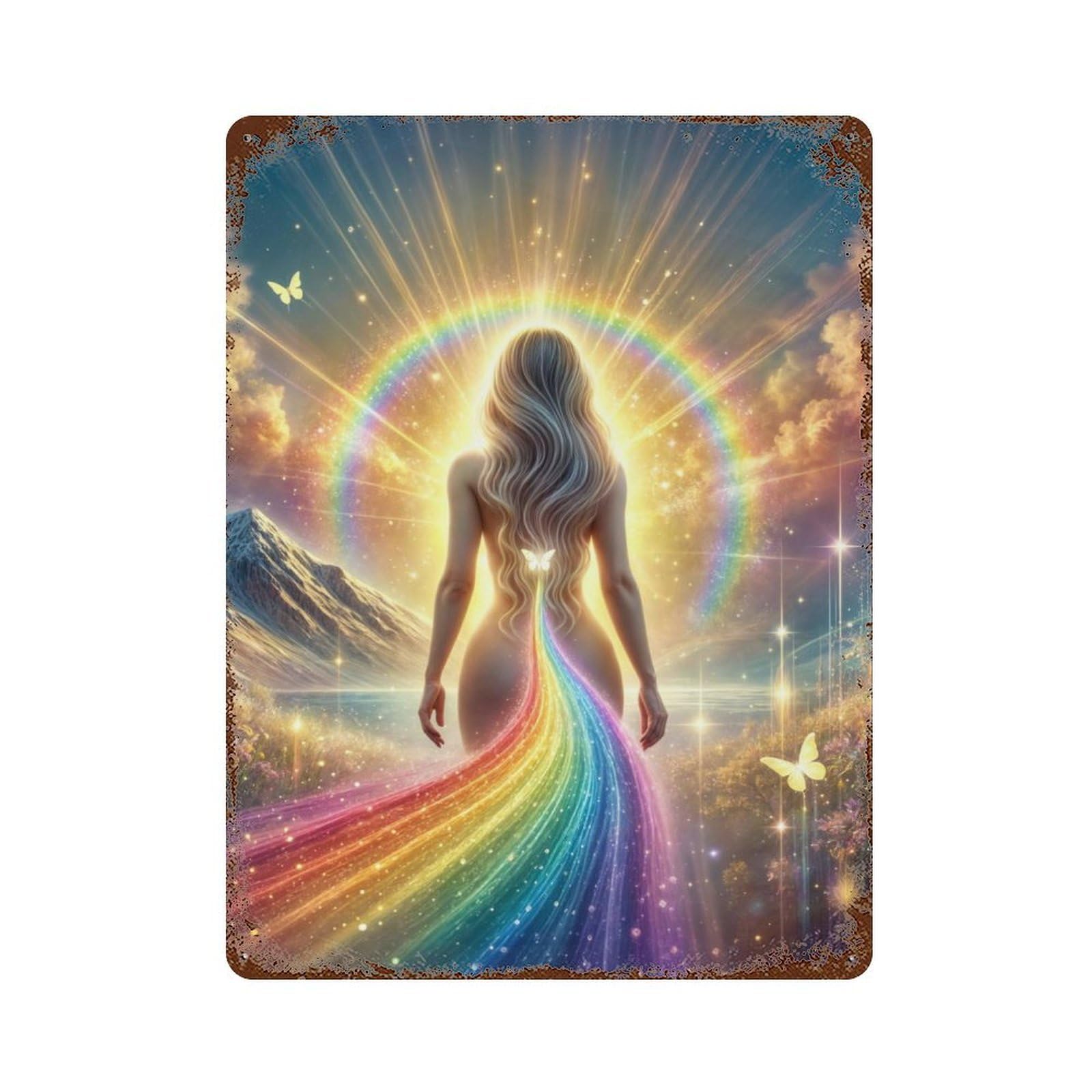 Leading The Rainbow Rusty Metal Tin Sign 15.7"x11.8", Industrial Home Decor for Garage, Pub Or Kitchen