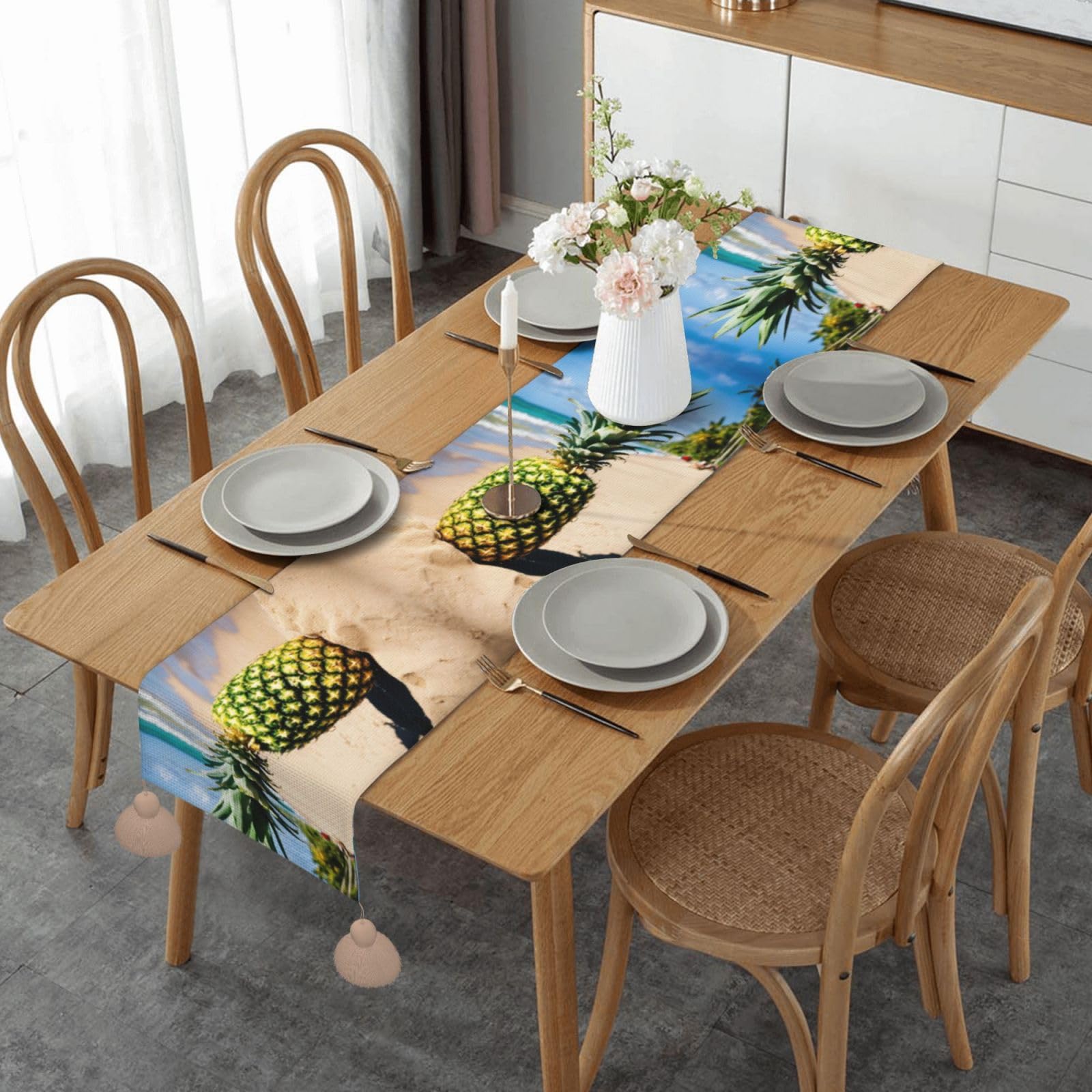 Chemin de table ananas plage imprimé pour table basse de salle à manger