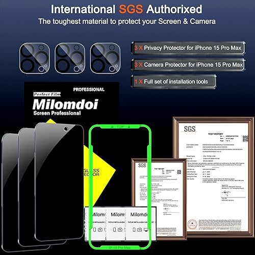 Miniatura 3 de Milomdoi Paquete de 4 protectores de pantalla de privacidad para Apple iPhone 15 Pro Max con 4 protectores de lente de cámara de vidrio templado,