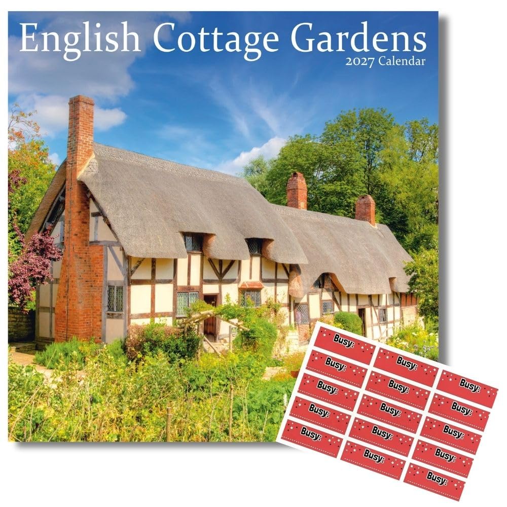 Avonside English Cottage Gardens 2027 Calendar with Organisational Stickers, 16 Month Square Wall Calendar (Sept 2026 - Dec 2027), Planner with Cottage Photos, For Home or Office, 11.6 x 11.6in