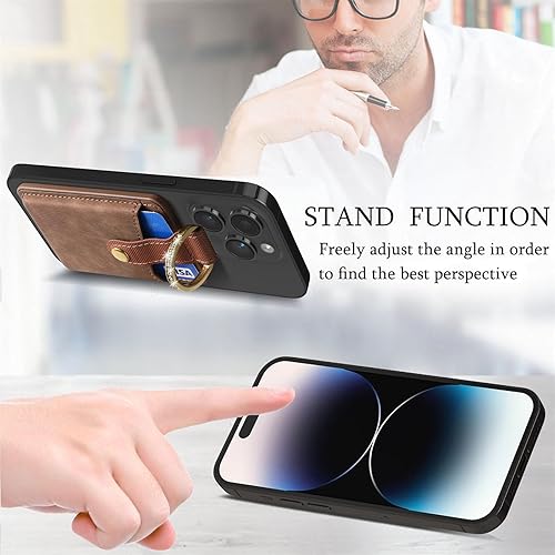 Miniatura 3 de Cartera MagSafe con soporte de anillo, soporte de 3 tarjetas, cartera magnética para iPhone serie 1615141312, bolso magnético retro de cuero vegano