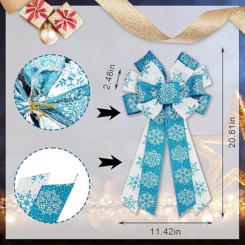 Miniatura 2 de Estivaux 2 lazos de Navidad para corona, lazos de corona de Feliz Navidad, lazo de terciopelo rojo, copos de nieve de invierno, Navidad,