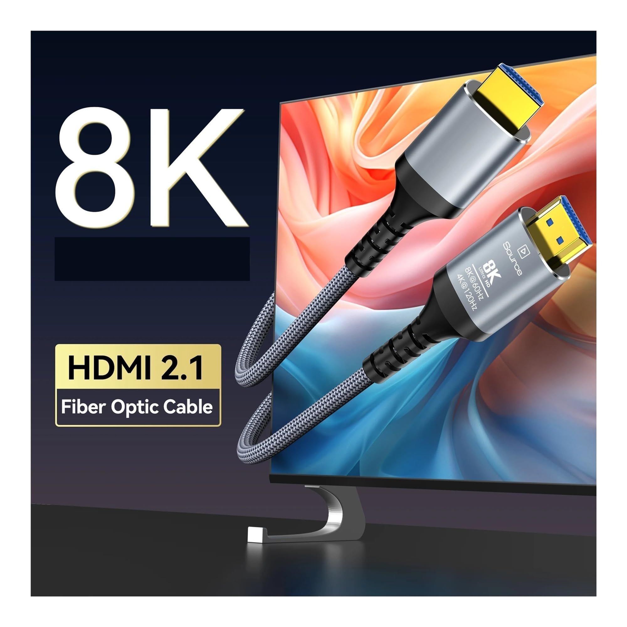 8K@60Hz HDMI 2.1 Glasfaserkabel (4K@120Hz, HDR/eARC/HDCP 2.3) – Kompatibel Mit LG/Samsung/Sony/TV/PS5/Blu-ray, For UHD-Gaming/Anzeige(2m)