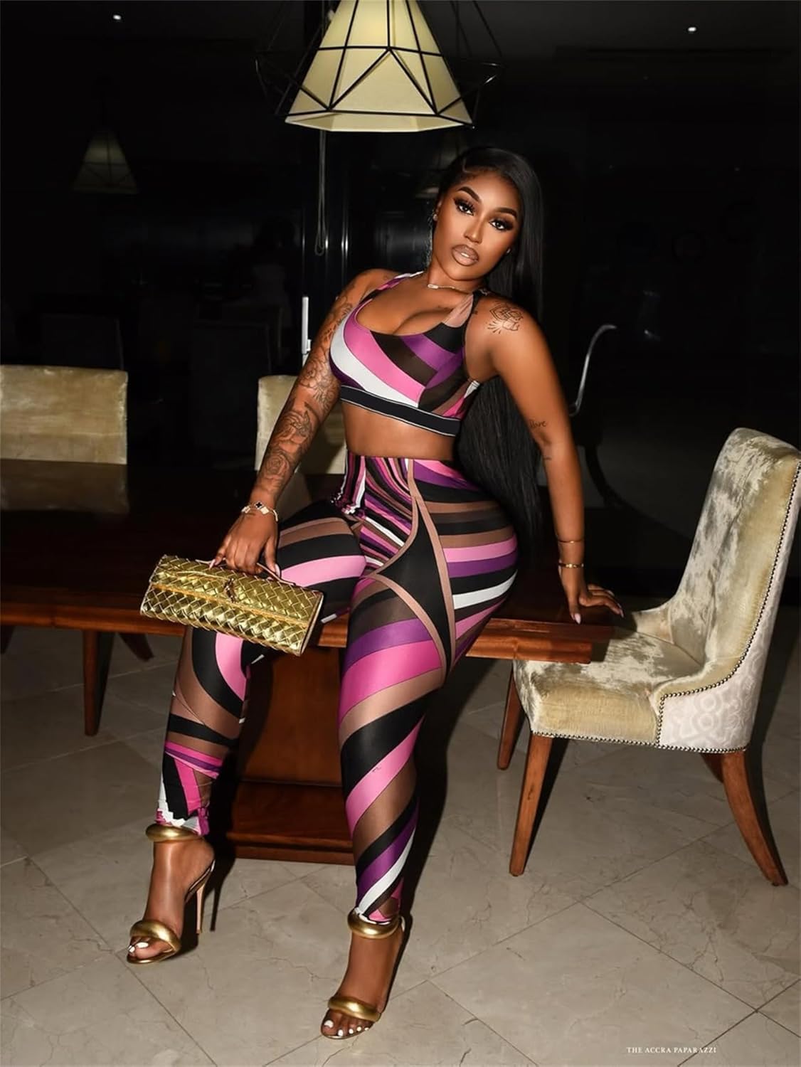 Sexy Club Outfits for Women Print Color Block Crop Top High Waisted Bodycon Pants Set 2 piece Going Out Outfits - Image 2