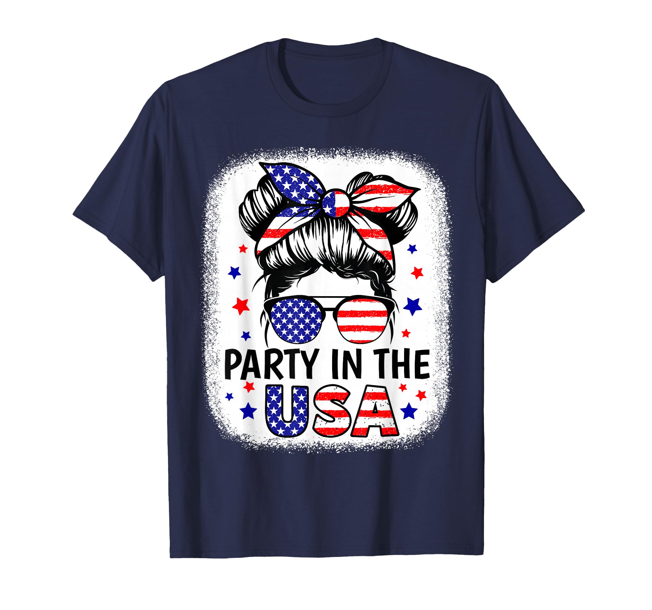 Party in USA Girls 4th of July Shirt Daughter Messy Bun USA T-Shirt