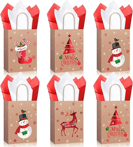 Funrous 16 bolsas de regalo de Navidad a granel con asas y papel de seda, bolsas de golosinas de Navidad para regalos de dulces, envoltura de papel disponible en Yaxa Colombia