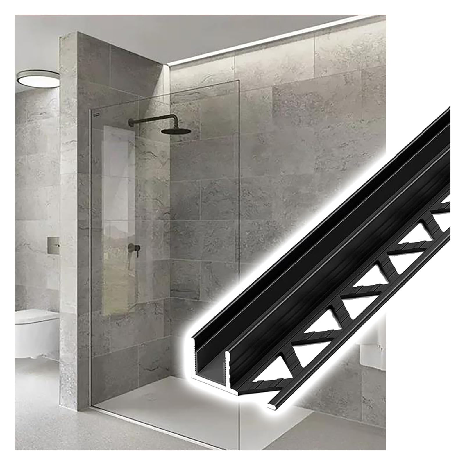 JYHHCYS Shower Glass U Channel, Aluminum Wall Floor Ceiling Mount Glass Profile for Bathroom Wet Room, Recessed Deep Groove Channel for Spa/Kitchen/Balcony(Black,12mm(0.47in) glass)