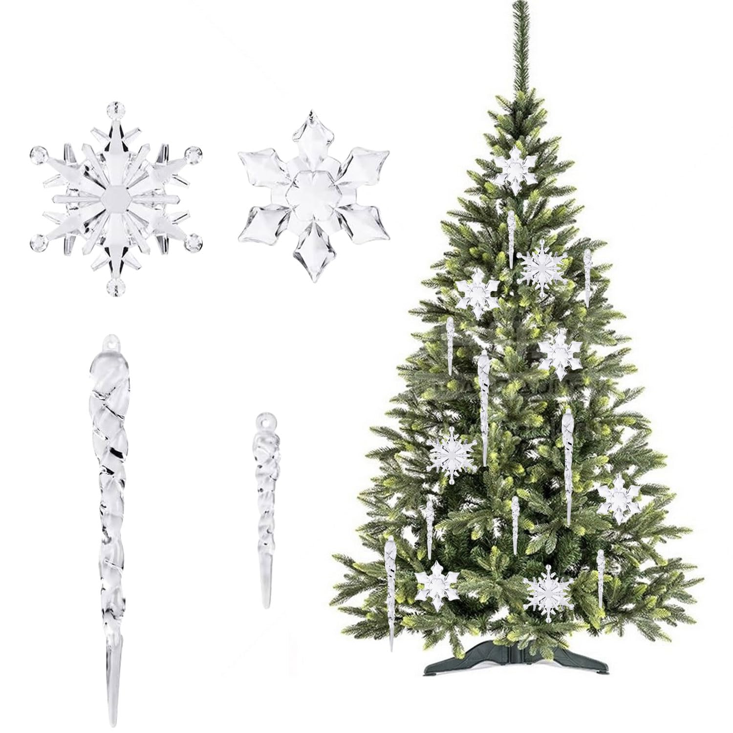 30 PCS Christmas Snowflake Decorations, Christmas Acrylic Snowflake, Christmas Ornaments Set, Christmas Decoration Acrylic Snowflake Icicles for Christmas Tree