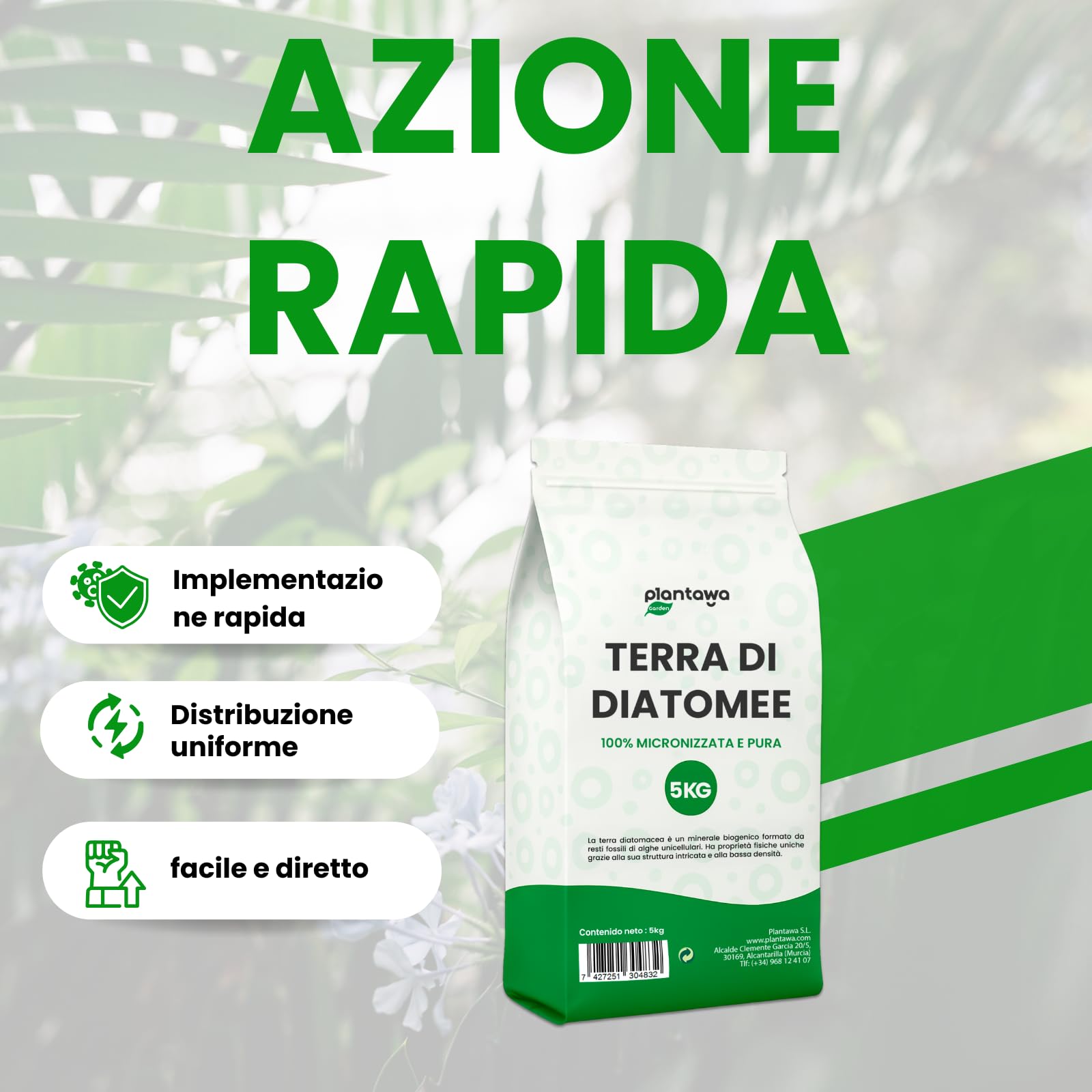 PLANTAWA Terra di Diatomee 5kg | Diatomee Polvere 100% Naturale di Alta Qualità | Perfetta per Molteplici Applicazioni in Casa e Giardino | Senza Trattamenti Chimici | Senza Additivi