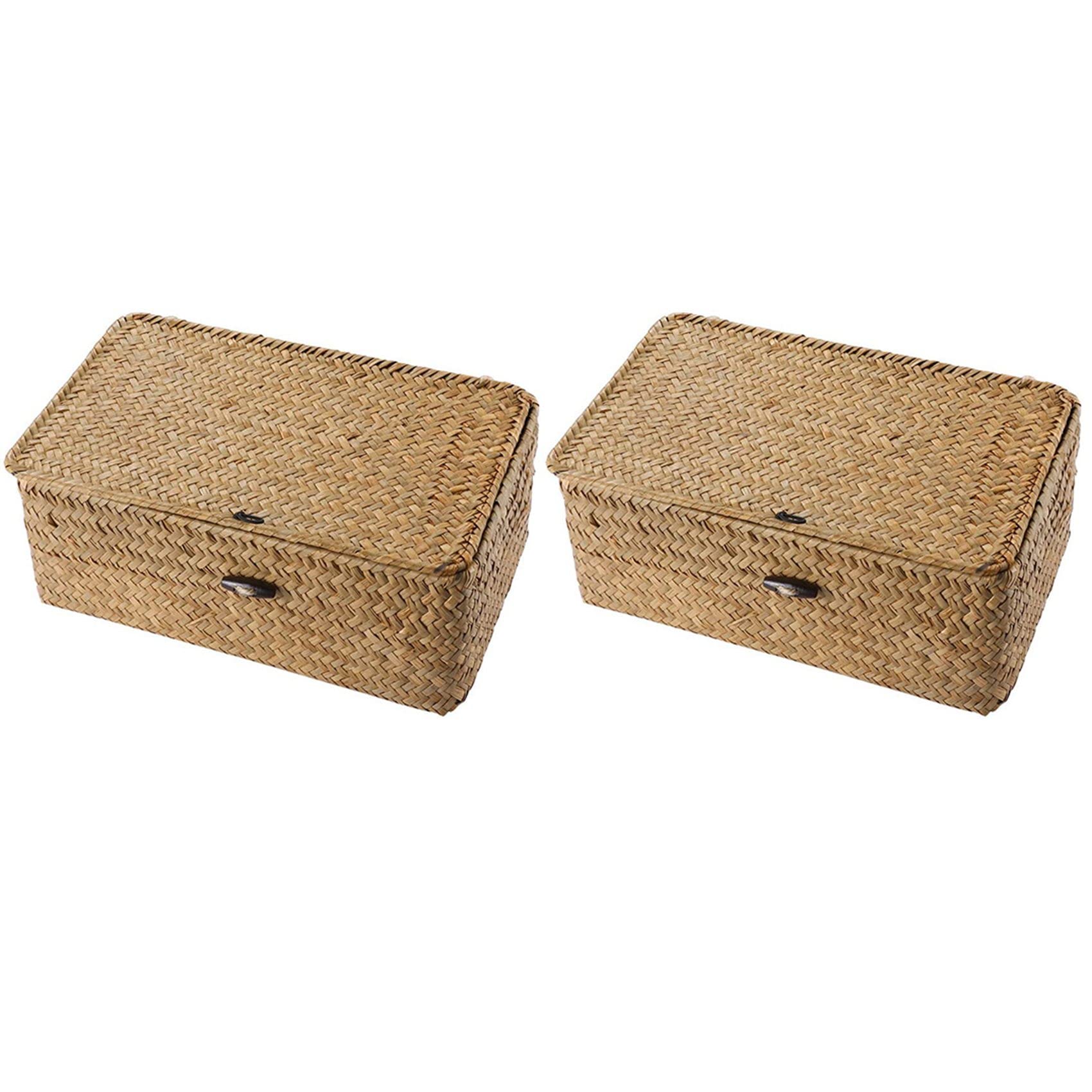 Hndhbfgrt 2X Seagrass Hand Woven Storage Box Storage Box Storage Basket Makeup Organizer Multipurpose Container with Lid