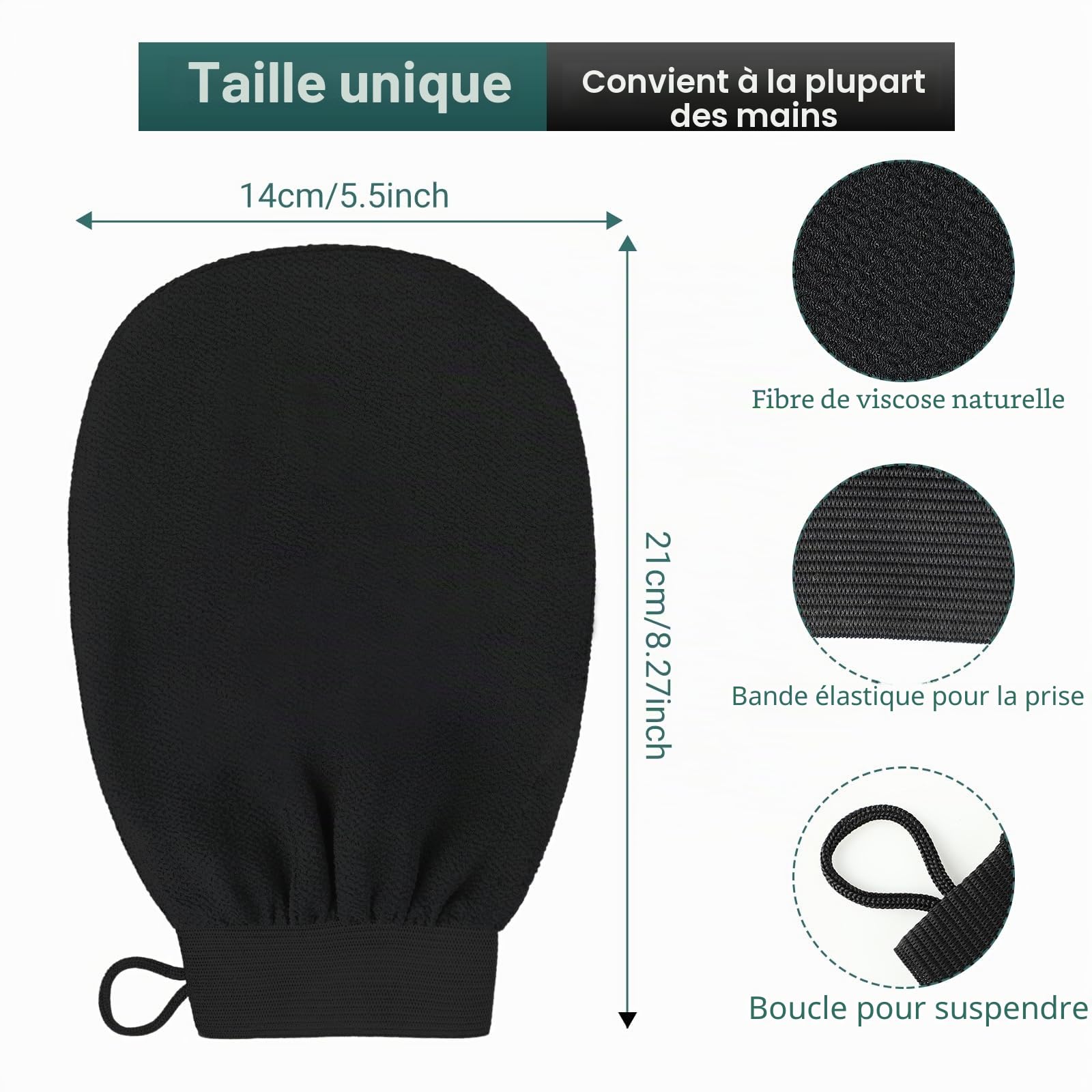 3 gants exfoliants pour le corps – Gant exfoliant corps noir, gant de crin et éponge exfoliante corps pour hommes et femmes, idéal pour bain et soins corporels