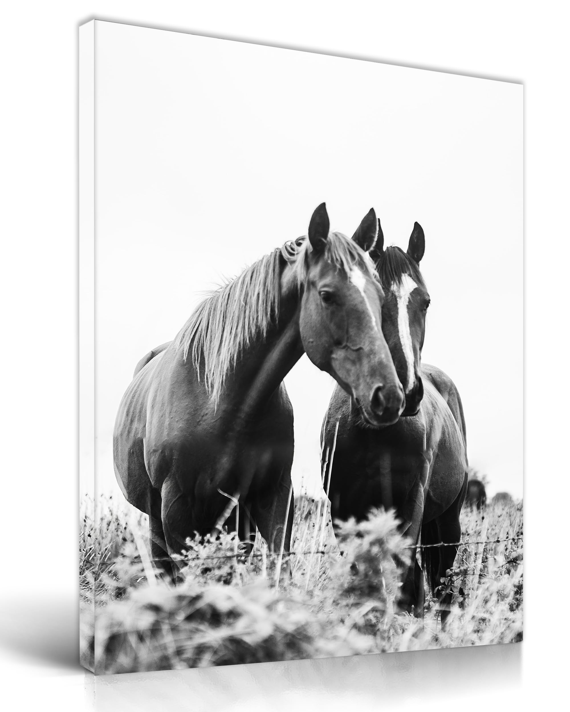UPWOIGH Bathroom Wall Art Decor, Black and White Horse Wall Art, Waterproof Wood Framed Canvas Wall Art Animals Abstract Prints, 12"x16" High-end Pictures for Dormitory Kids Room 1 Pack — image 1