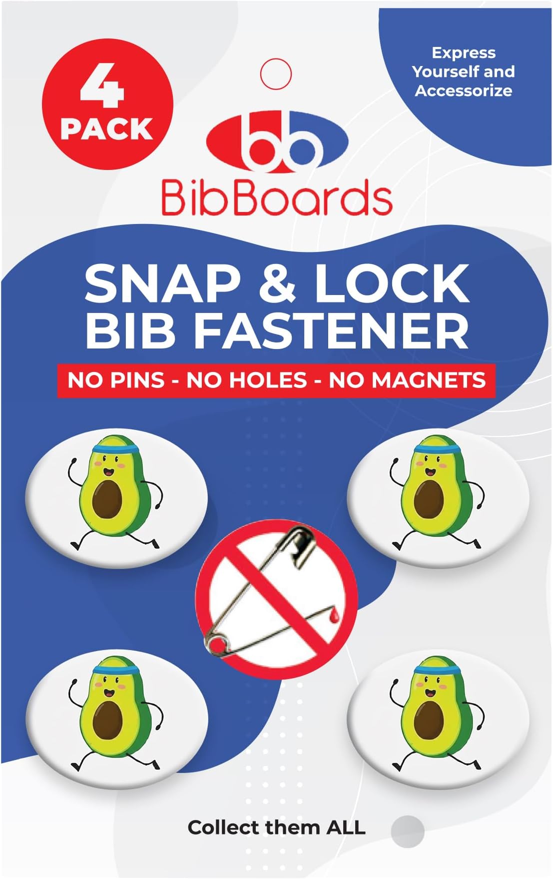 bibSNAPS Race Bib Clips - Safety Fasteners, Secures Running, Marathon, Cycling & Event Number, Non Magnetic, Easy to Use, Snap & Lock, Replacement for Pins & Magnets, Running Avocado (4pcs)