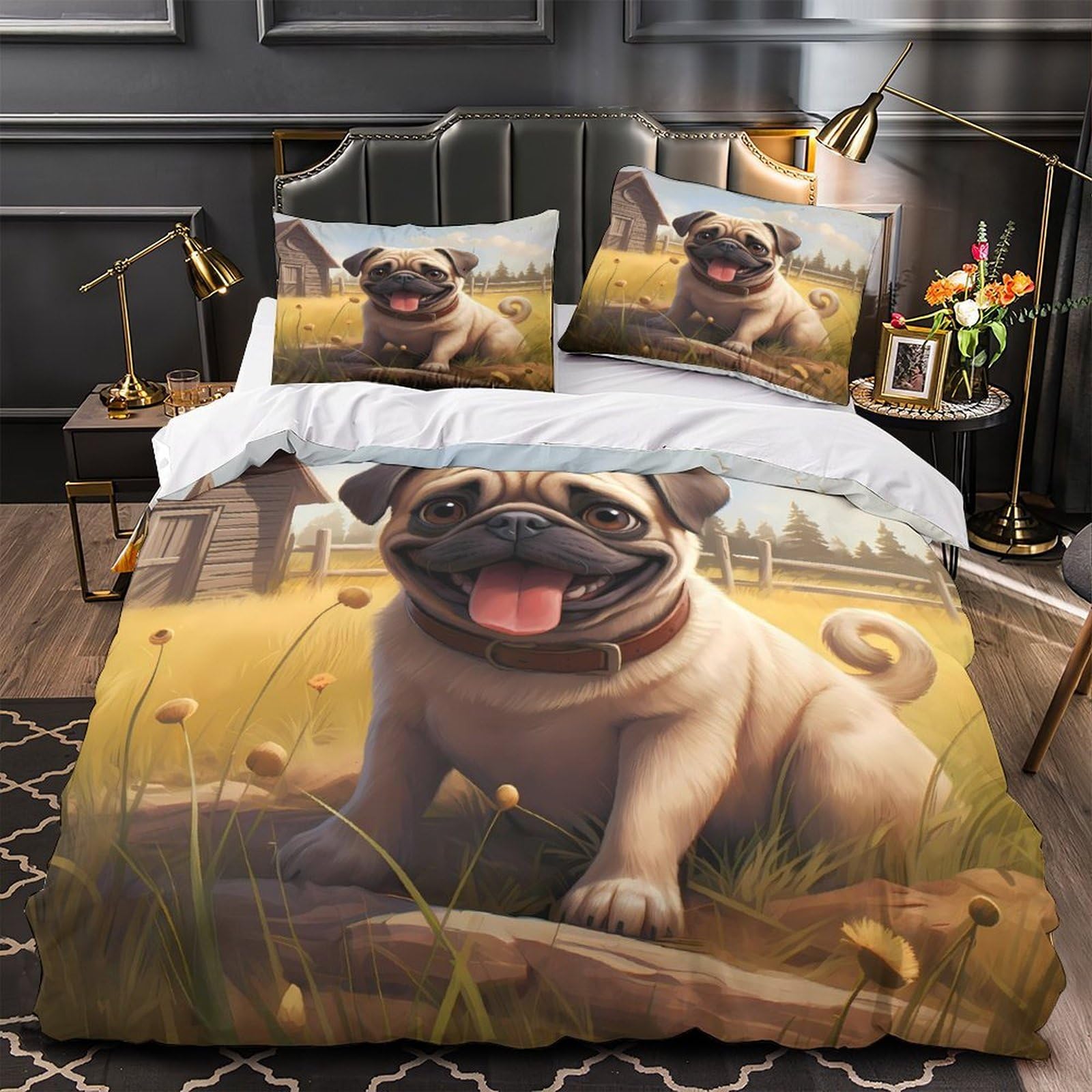Housse de couette Carlin 3D microfibre 220x240cm avec 2 taies d'oreiller