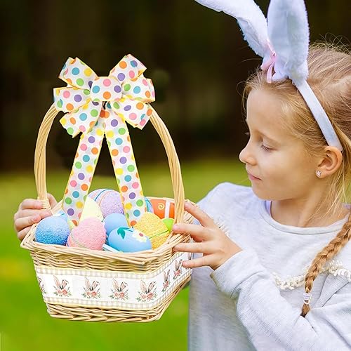 Miniatura 5 de 1 rollo de cinta de Pascua de lunares pastel con alambre de cinta de Pascua para cestas de 2.5 pulgadas, 10 yardas, cinta de primavera, puntos de