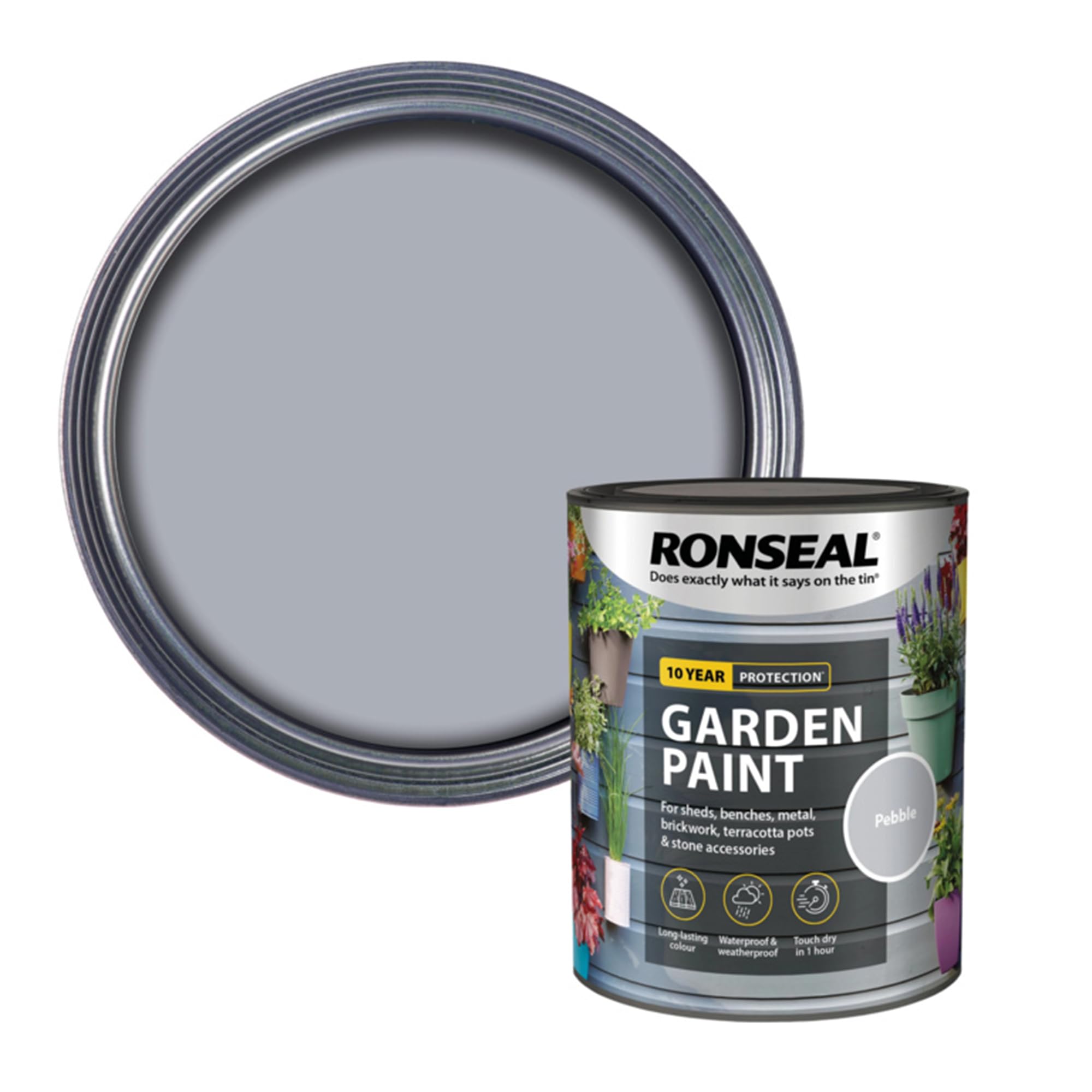 AOC24 Garden Fence Paint 750ml – Multi-Surface Exterior Paint for Wood, Brick, Metal, Stone & Terracotta – Waterproof, Resists Fading, Matt Finish for Sheds, Fences, Garden Furniture Pebble