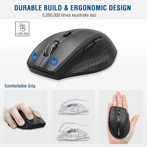 Miniatura 4 de E-YOOSO Mouse inalámbrico, mouse de computadora de 18 meses de duración de la batería, mouse inalámbrico de 5 niveles 2400 DPI, 6 botones Ergo,