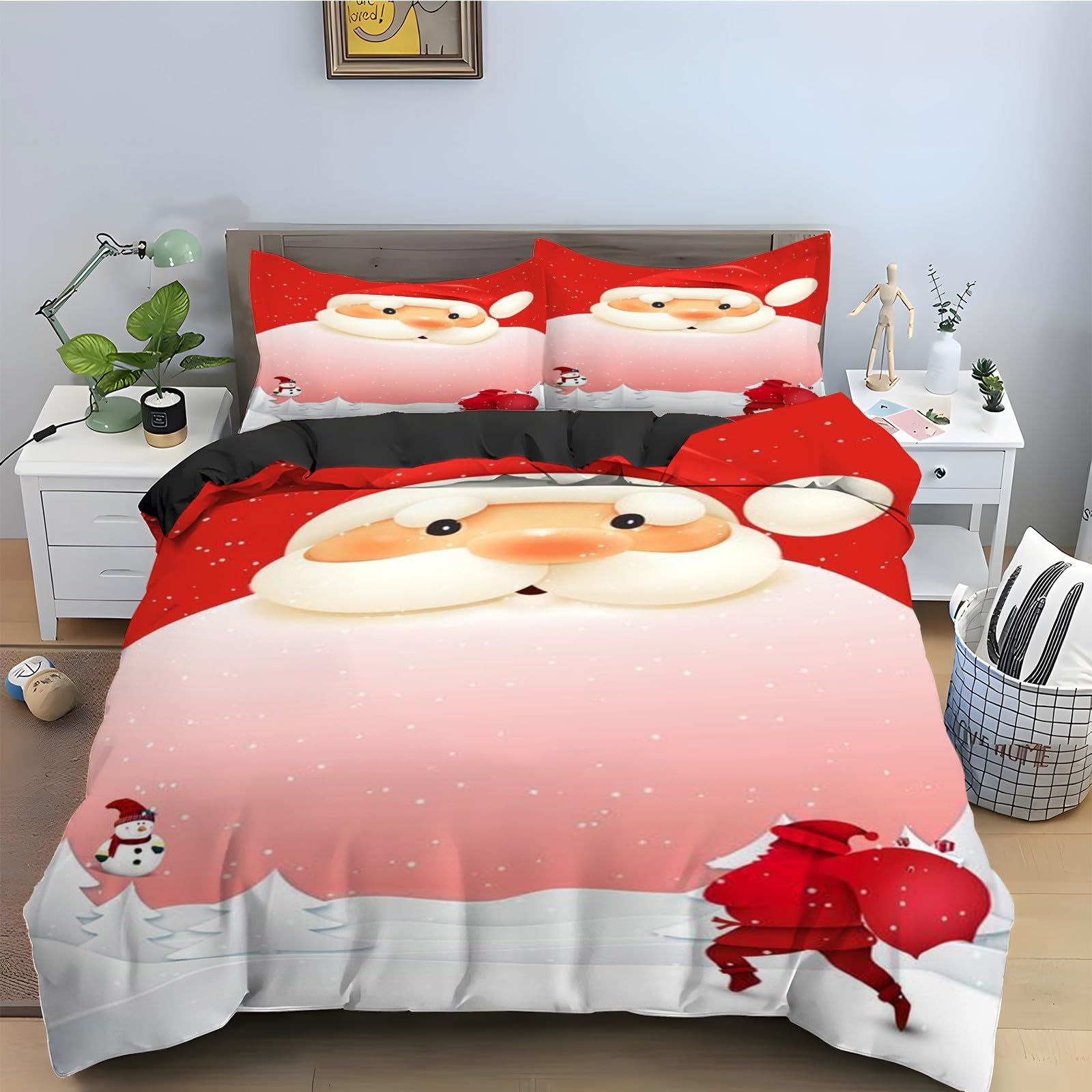 Parure de lit 90x190 Noël zippée anti-glisse pour lit enfant facile à border