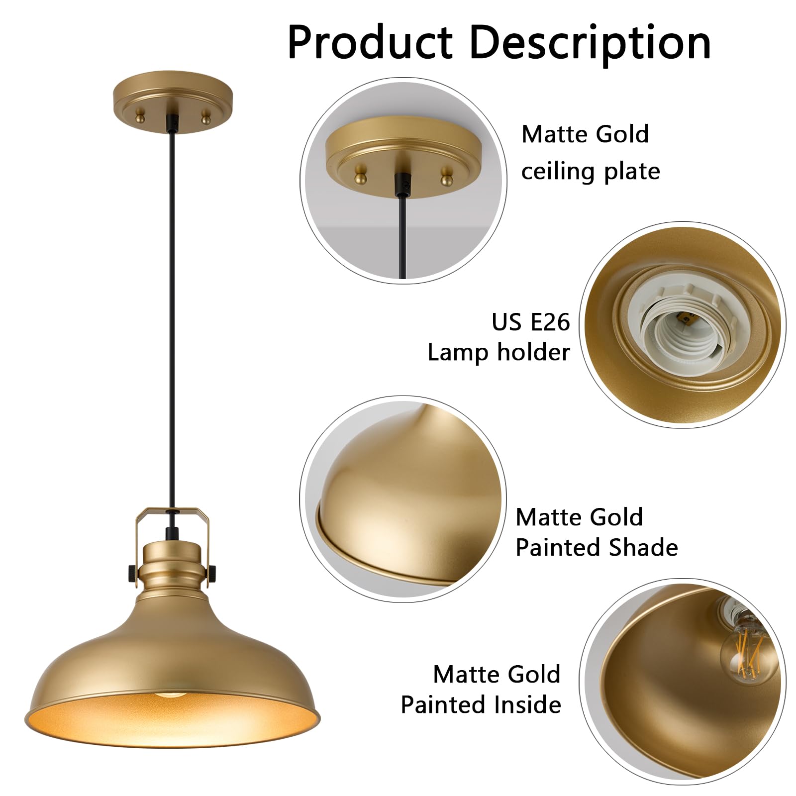 ALAISLYC 3-Pack Industrial Pendant Lights – Amber Glass Globe, Adjustable Height, E26 Base, For Kitchen Island Or Dining Room