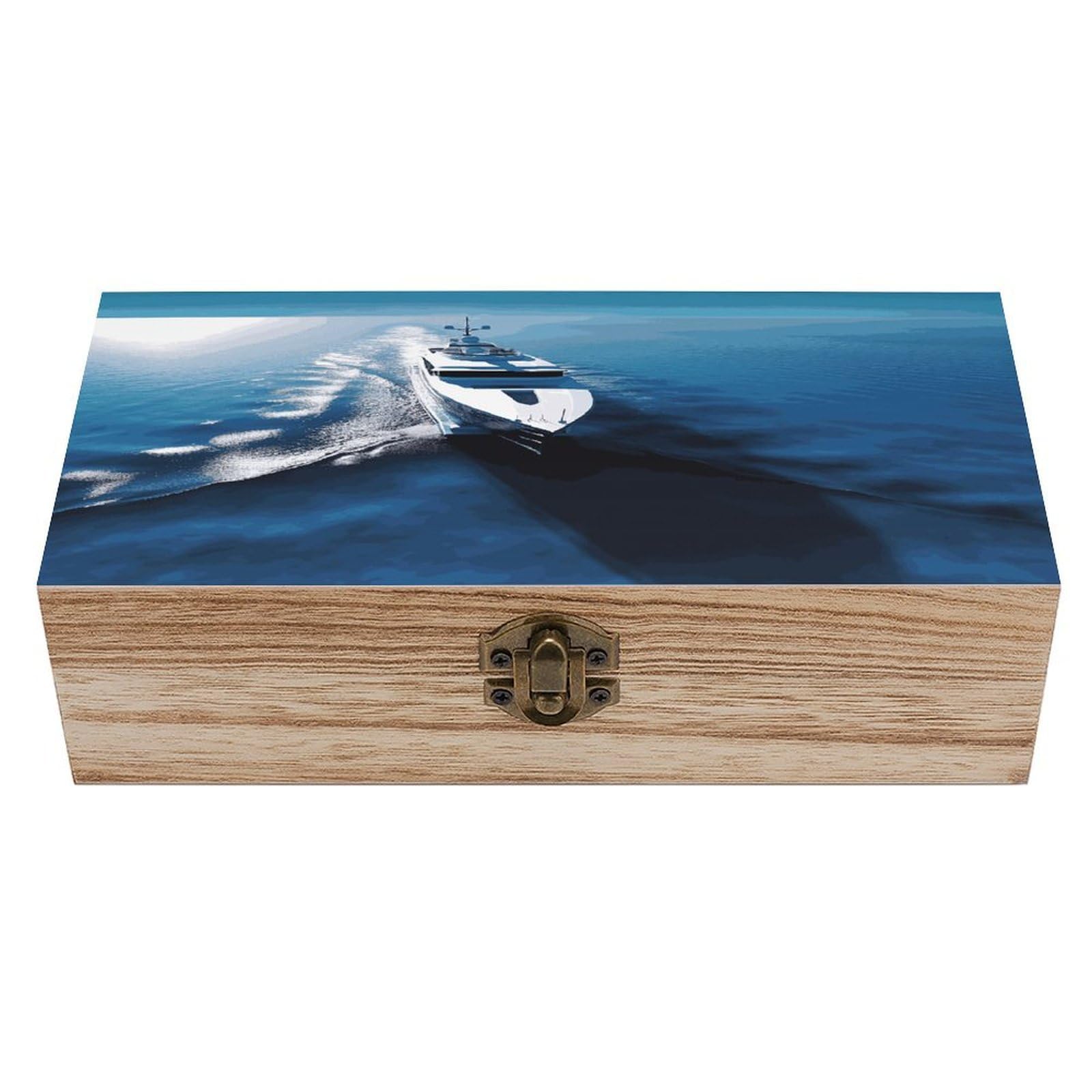 VstaDank Yacht Wooden Storage Box Wooden Keepsake Box with A Hinged Lid Fashion Memory Treasure Boxes Decorative Jewelry Case for Crafts Photo Home Decor Wood Gift Box