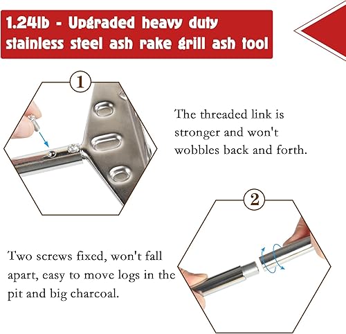 Miniatura 10 de Rastrillo de carbón para cenizas, rastrillo de carbón de acero inoxidable para horno de pizza, 32 pulgadas