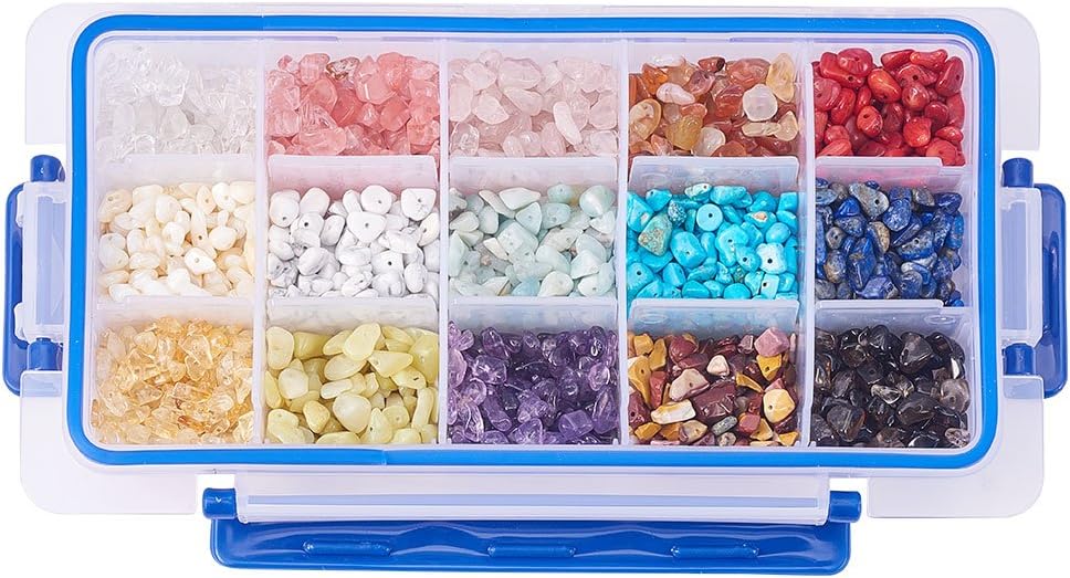 PH PandaHall Elite 15 Style Assorted Chips Stone Beads Crushed Chunked Crystal Pieces Irregular Shaped Loose Beads Value Pack Width 5~8mm 15 Styles 3