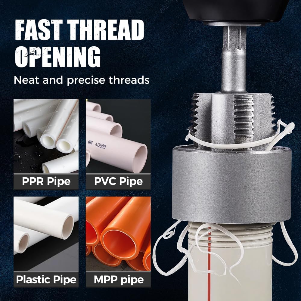 4 in 1 Water Pipe Wrench, 4 in 1 Pipe Threader, Water Pipe Threader Tool, Pipe Tapping and Threading Tool for 1/2'' & 3/4'' Pipes, Electric Drill Compatible PVC Threader (3/4-inch)