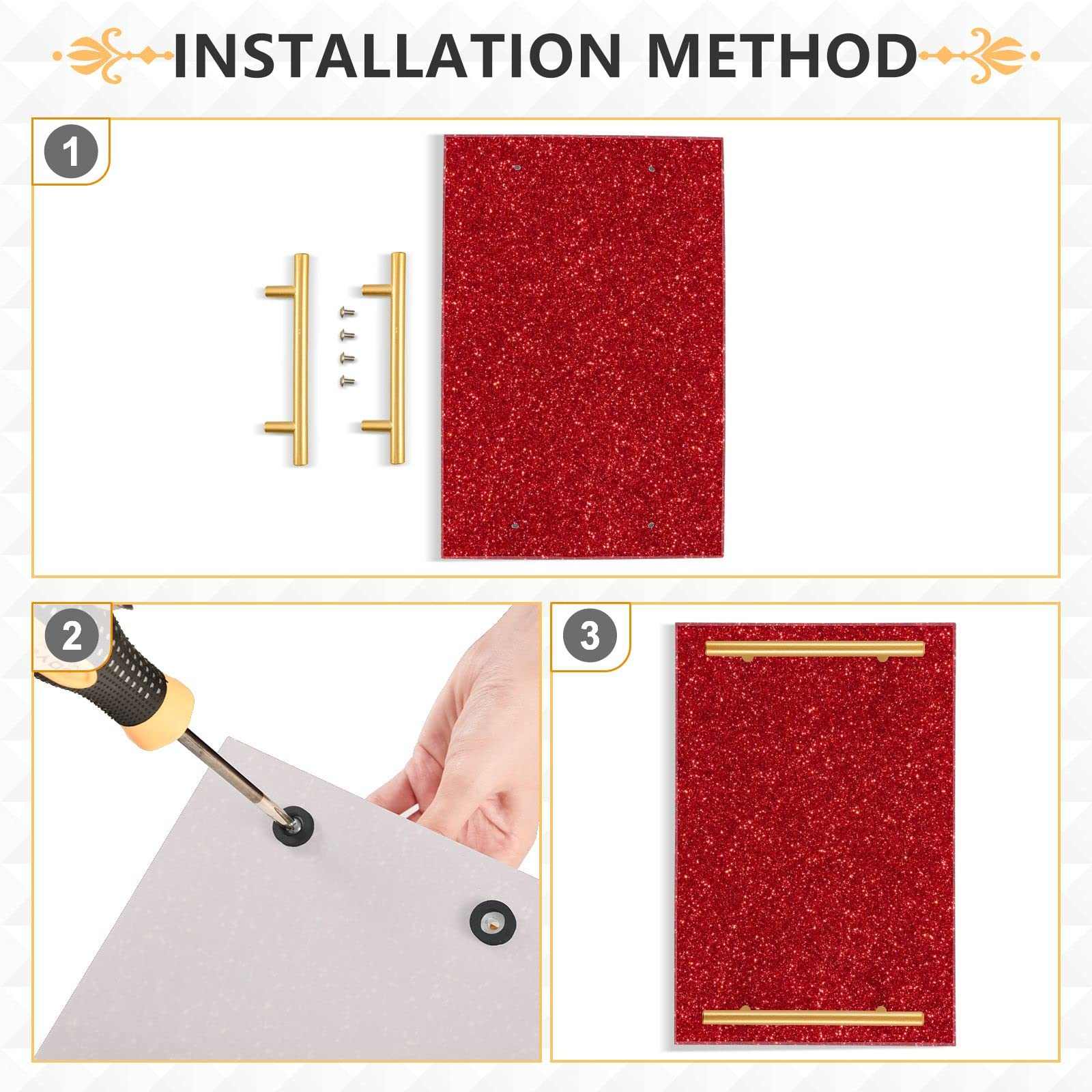 Red Glitter Vanity Tray with Gold Handles Bathroom Serving Decorative Tray Perfume Jewelry Dish Organizer for Dresser Bedroom Kitchen