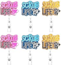 6pcs Scrub Life Badge Reel Holder Retractable for Certified Nurse Assistant,Cute Medical Assistant Bling Glitter Scrub Life Accessories Essentials Supplies for Office Hospital Work Nurses Gifts.