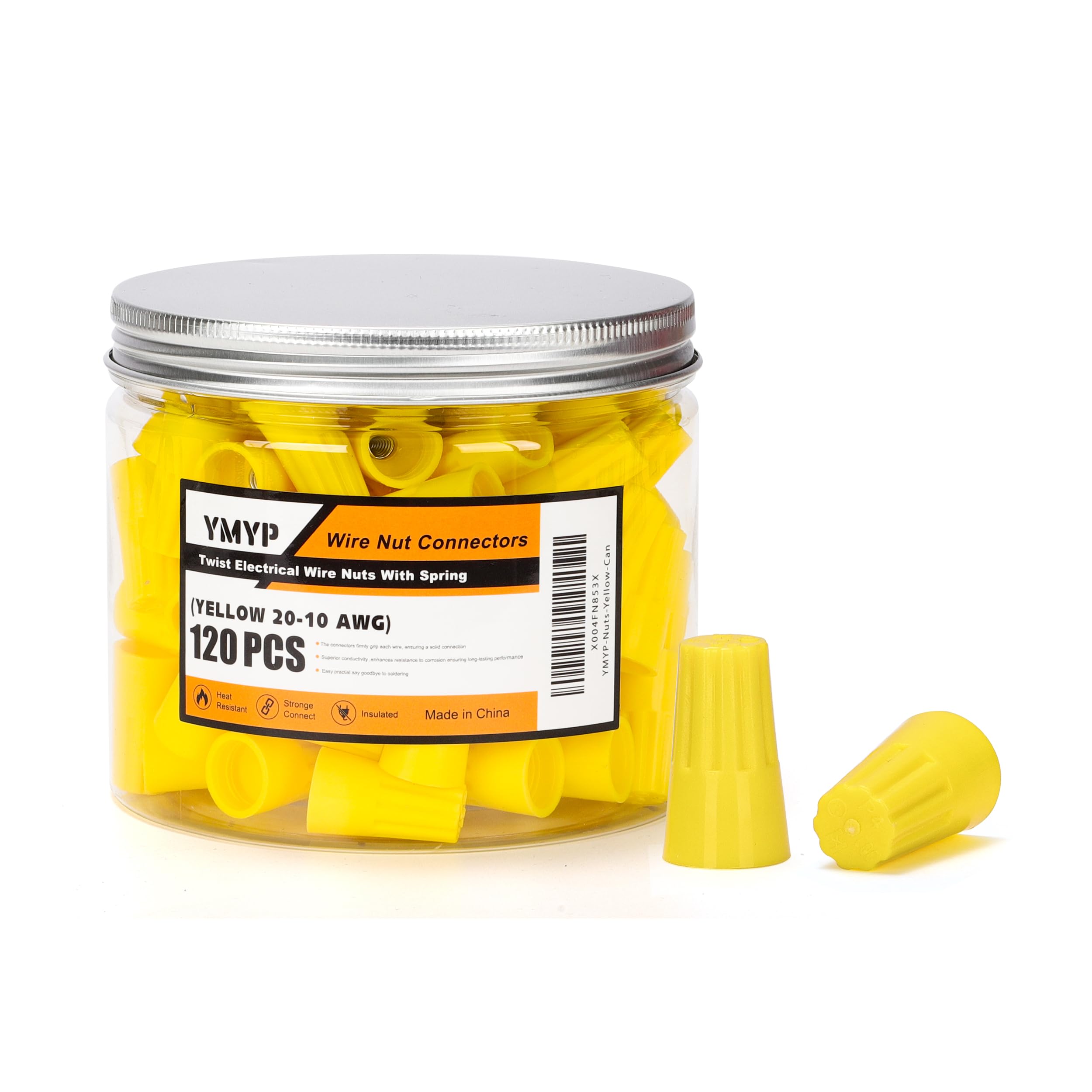 YMYP 120PCS Wire Nut Connector - AWG 20-10 Yellow - Insulated Insert Twist Electrical Wire Terminal with Spring, Portable Wire Caps for Quick Connection
