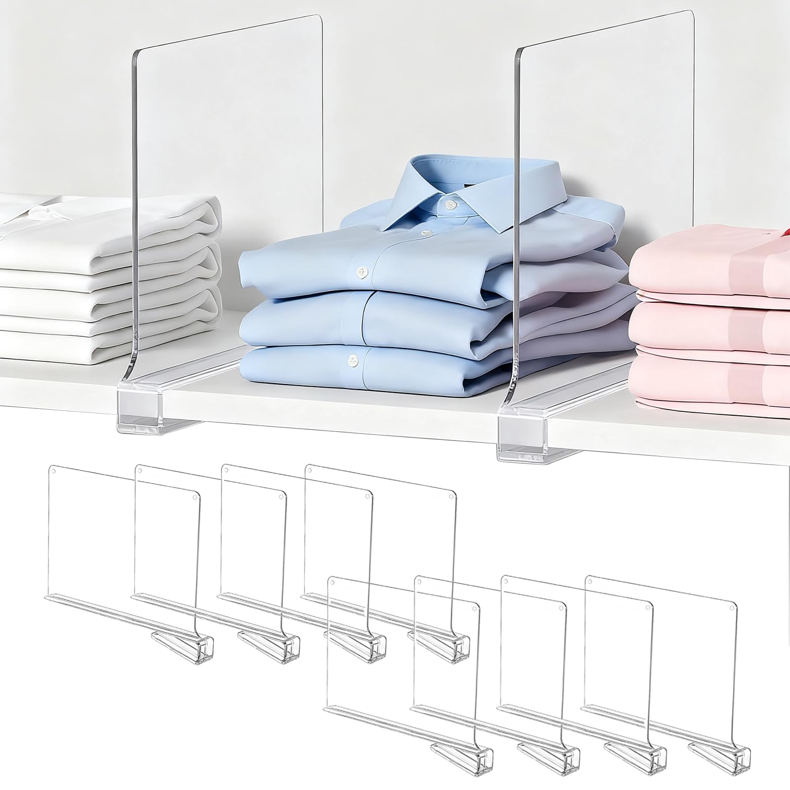 Nbouou Transparent Clear Shelf Dividers For Closet, 8 Pcs Adjustable Wardrobe Divideres Handbag Storage Solutions, Drawer Dividers Bag Storage Organizer &Bookshelf Shelving Separators For Handbags, Clothes, Sweater Ect