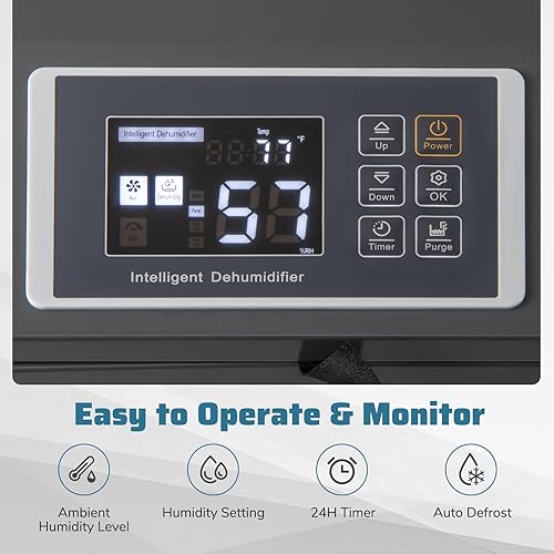 Miniatura 4 de COSTWAY Deshumidificador comercial de 154 pintas con bomba, deshumidificador grande industrial portátil de alta resistencia con mangueras de drenaje