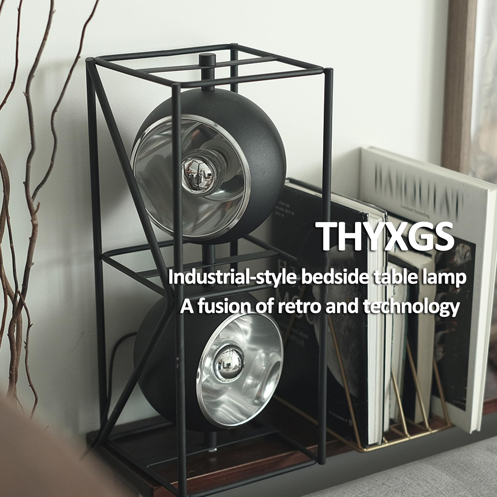 Lampada da Tavolo Rotonda E Quadrata retrò, Luce da Lettura in Stile Industriale Bauhaus, Testa Girevole, Attacco E14, Sorgente Luminosa 3000K, per Soggiorno, Camera da Letto