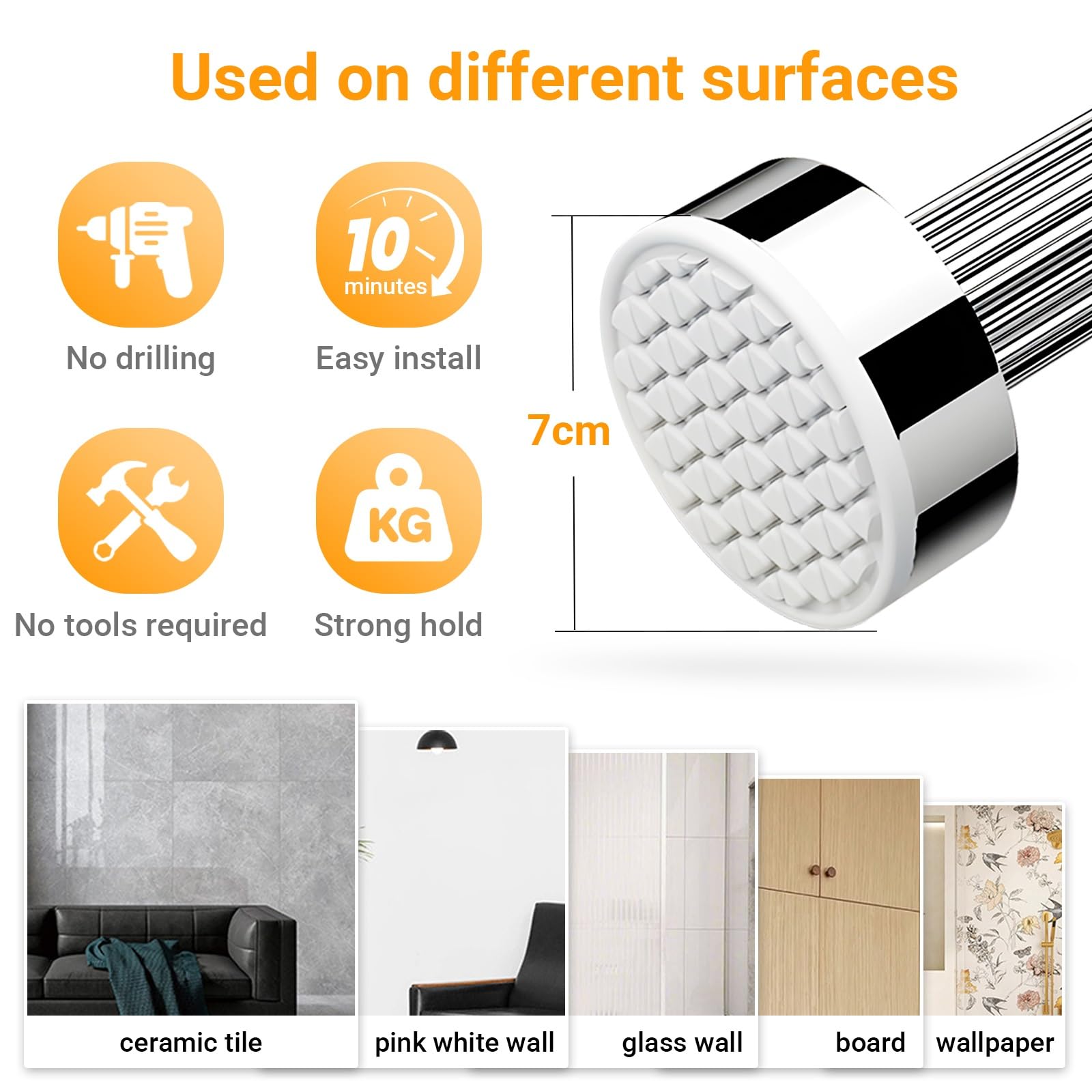 Rideau de douche télescopique antidérapant et extensible en acier inoxydable pour fenêtre de salle de bain et placard (argenté, 110 cm, 200 cm)