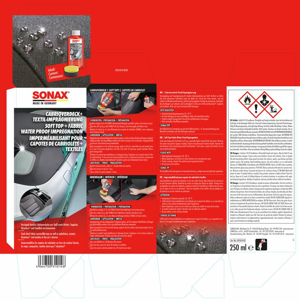 SONAX Imperméabilisant pour capotes de cabriolets+Textiles (2 pièces)