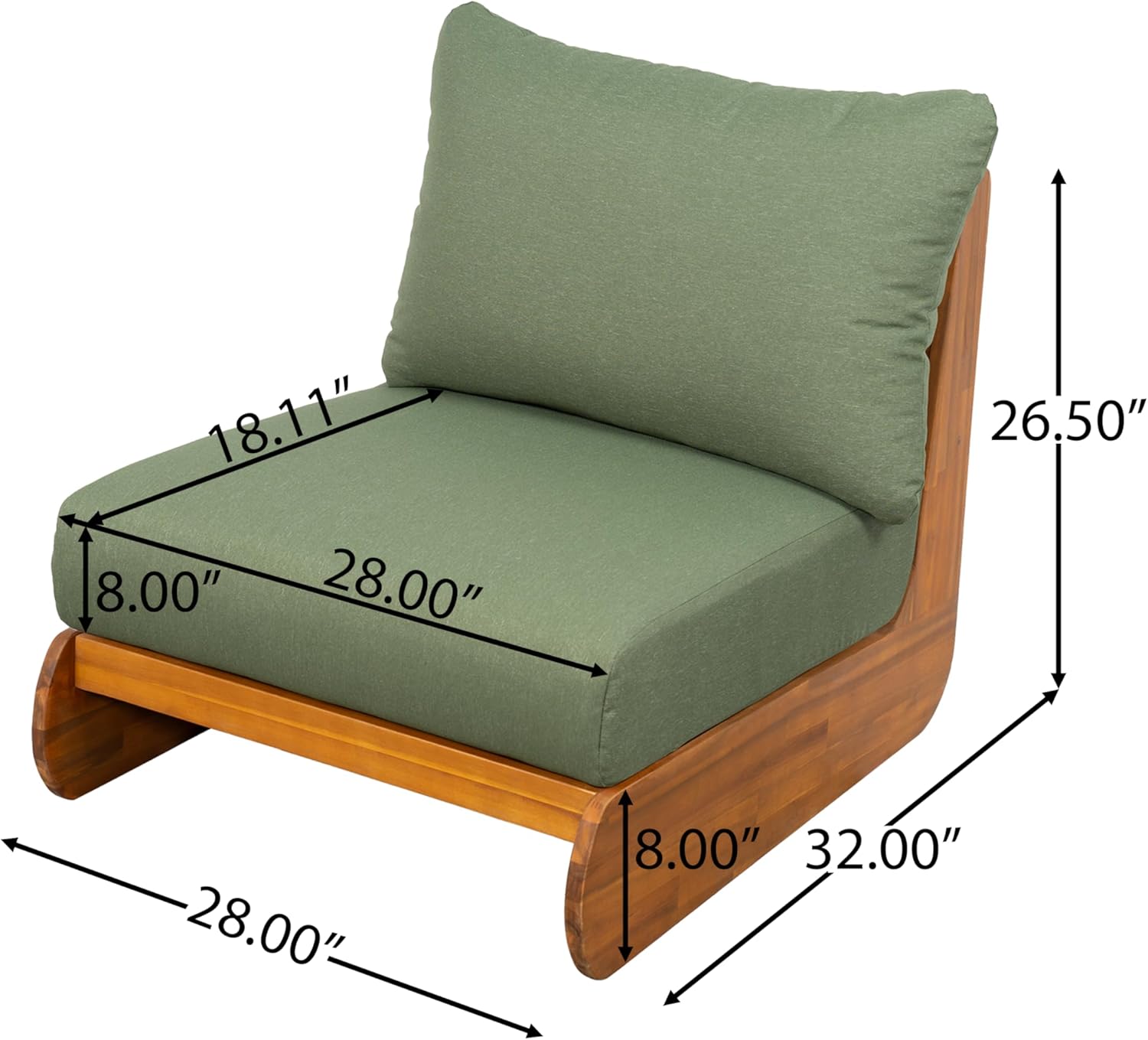 Christopher Knight Home Hopi Set of 2 Outdoor Club Chair with Water Resistant, Acacia Wood Lounge Chair Outdoor, Patio Low Profile Accent Chairs, Comfy Reading Chairs for Garden Backyard, Teak + Green