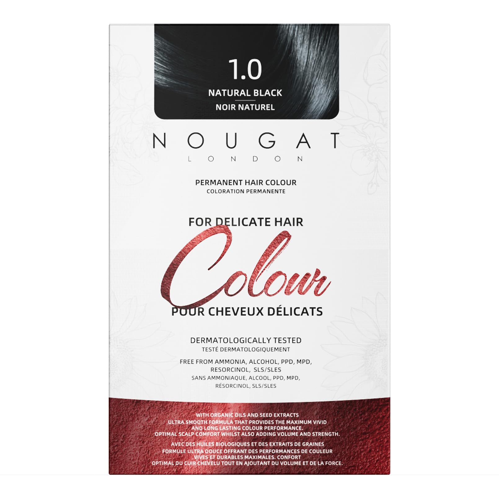 NOUGAT Natural Black Permanent Hair Color Kit - 100% Gray Coverage, Ammonia Free & PPD Free for Sensitive Scalp - 3-in-1 Color, Repair & Nourish