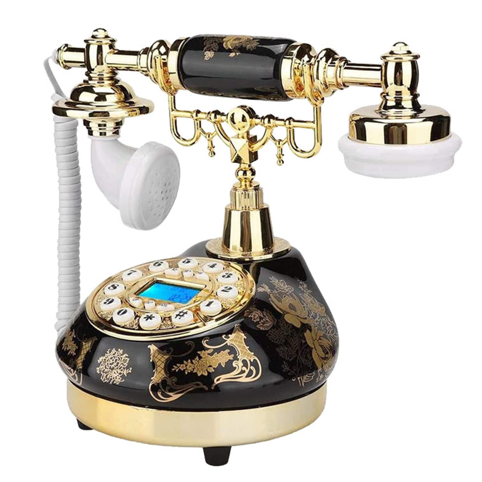 Téléphone Antique, Filaire Téléphone Fixe Home Decor de Bureau, Display yearmonthdayhour,Noir