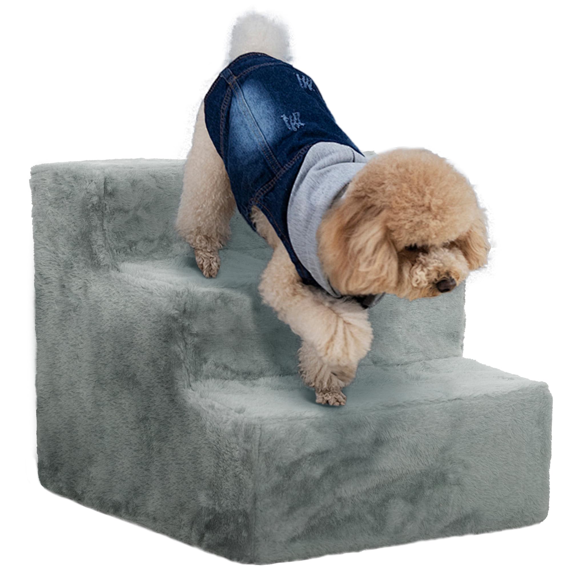 PawHut Huisdiertrap, trap voor katten, honden, met 4 treden, bekleding, krullend, voor bovenbed en bank, 61 x 41 x 60 cm, crème PawHut Huisdiertrap, trap voor katten, honden, met 4 treden, bekleding, krullend, voor bovenbed en bank, 61 x 41 x 60 cm, crème