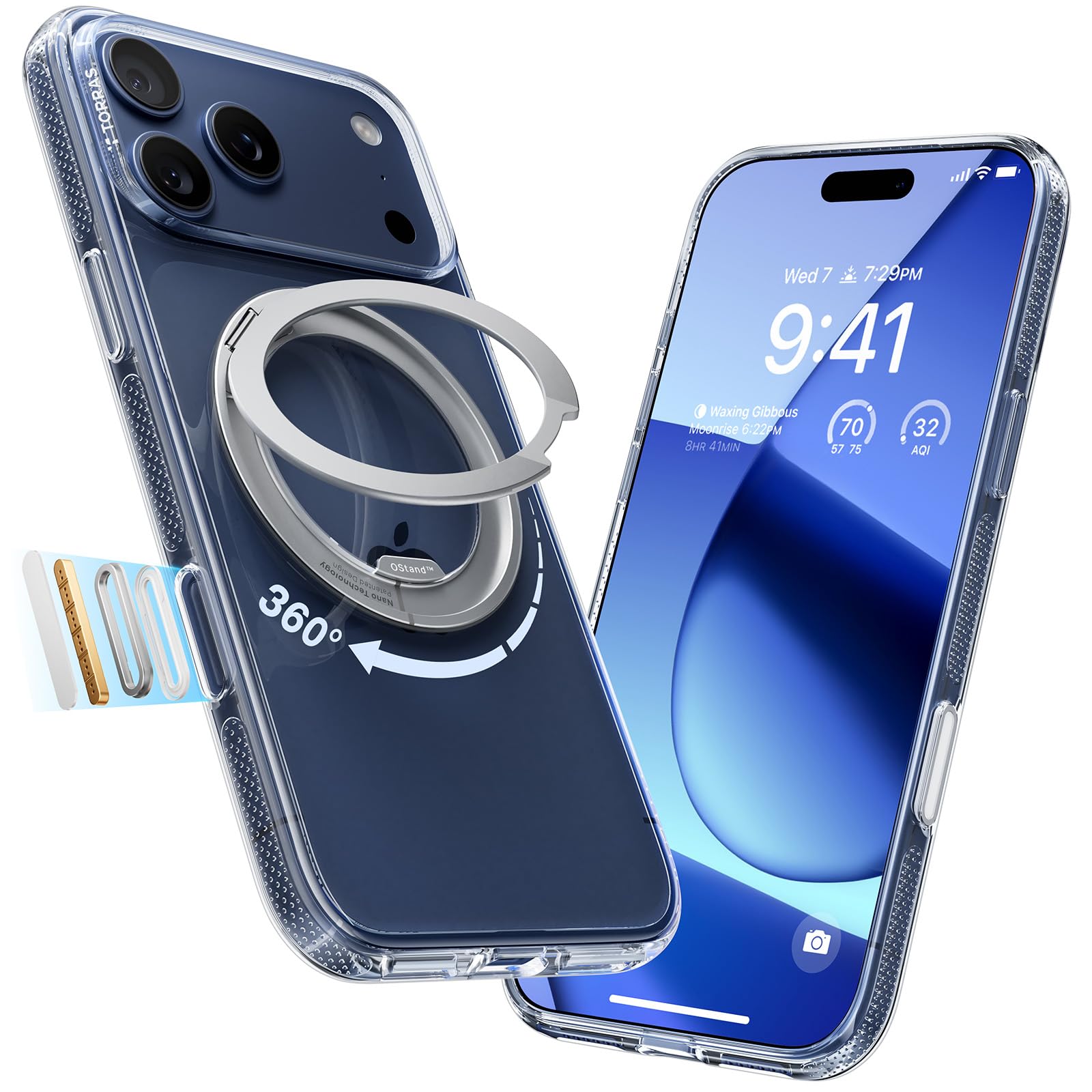 Photo 1 of TORRAS 360 Magnetic Stand for iPhone 17 Pro Max Case, [Fit for MagSafe] [4X Military-Grade Protection] Slim Case for iPhone 17 Pro Max 6.9" 2025, Clear, Ostand O3 Fitness Series
