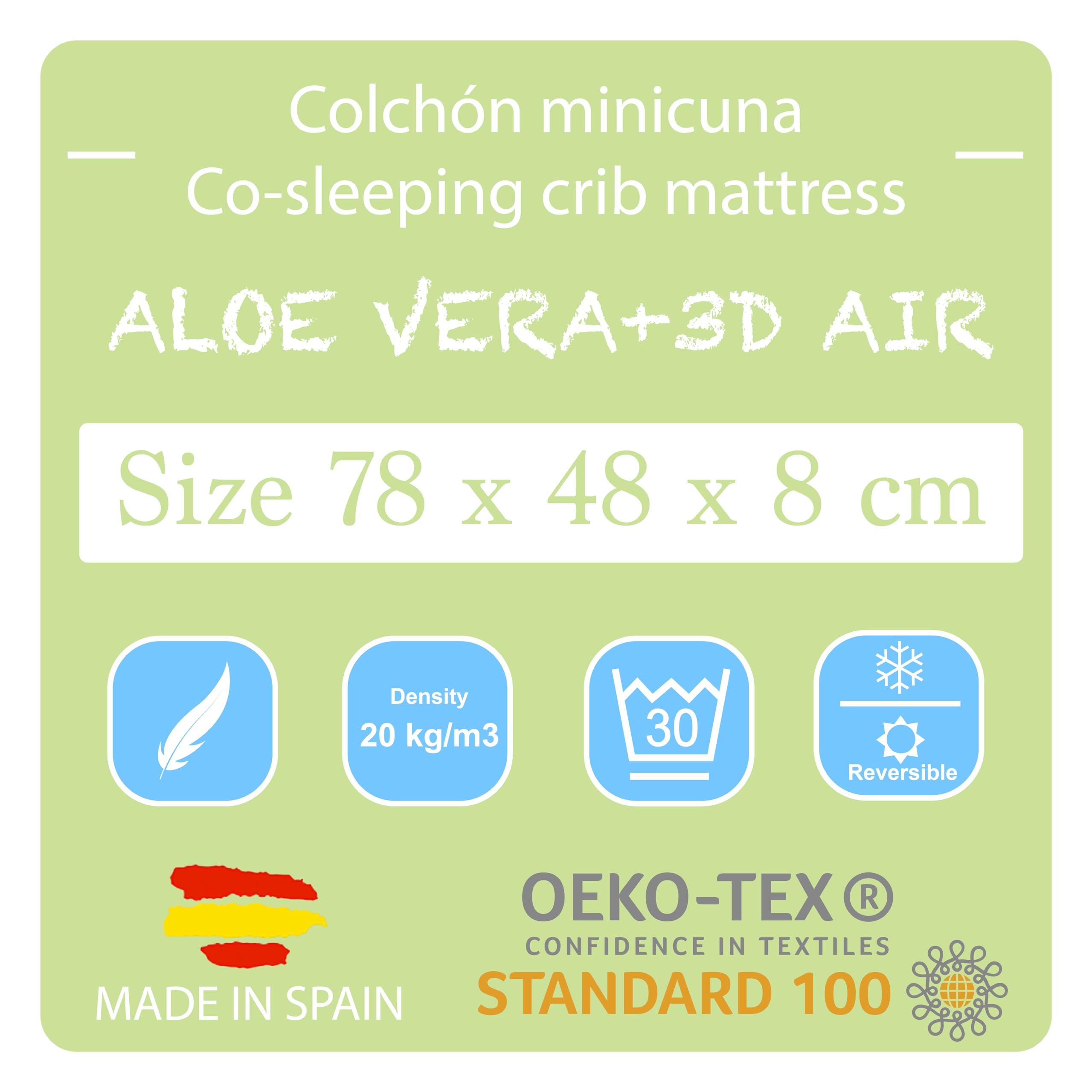 PEKITAS Materasso minicla 48 x 78 cm spessore 8 cm ibrido reversibile double face fodera rimovibile lavabile durezza stabile traspirante anti-annegamento culla per il bambino