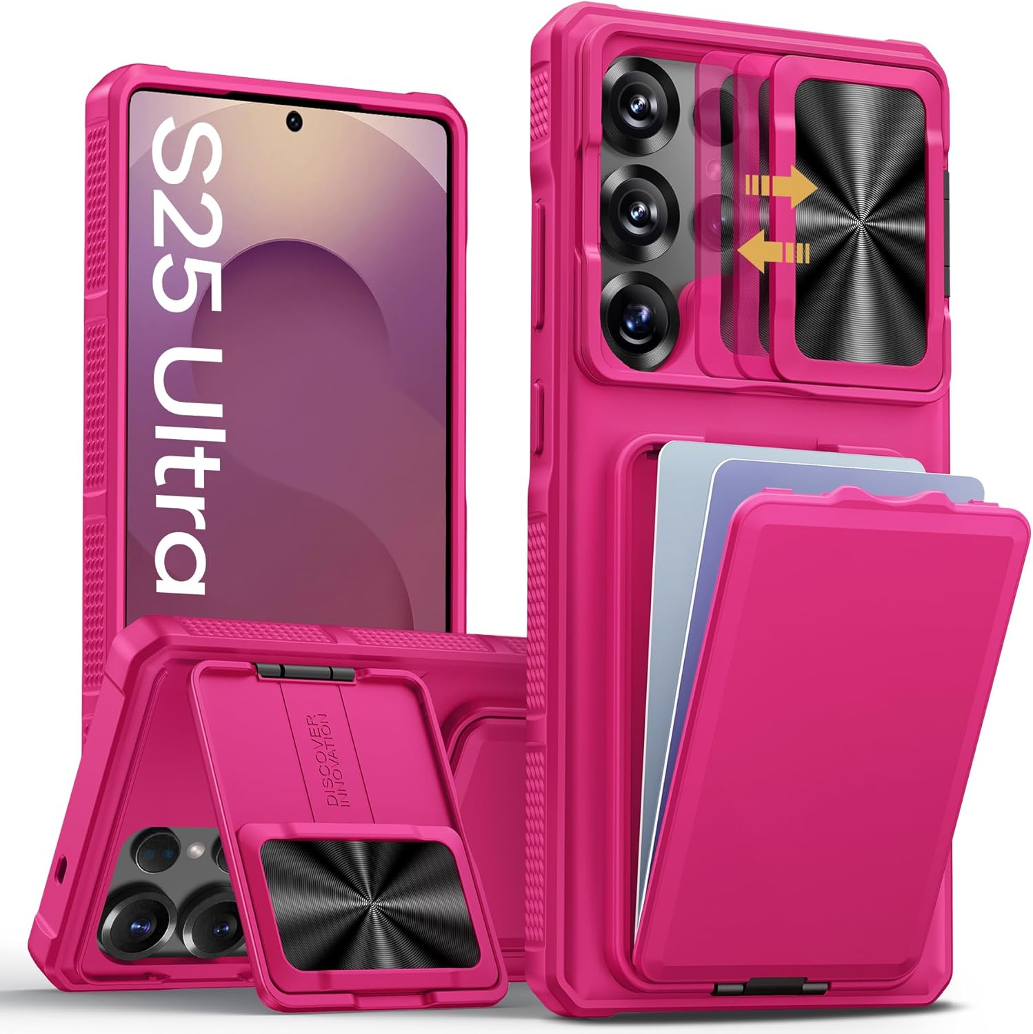 sslotscase for samsung galaxy s25 ultra case with wallet & camera stand & sliding lens cover & kickstand & credit card holder, rugged phone case cover for galaxy s25 ultra 6.9'', pink pink galaxy s25 ultra