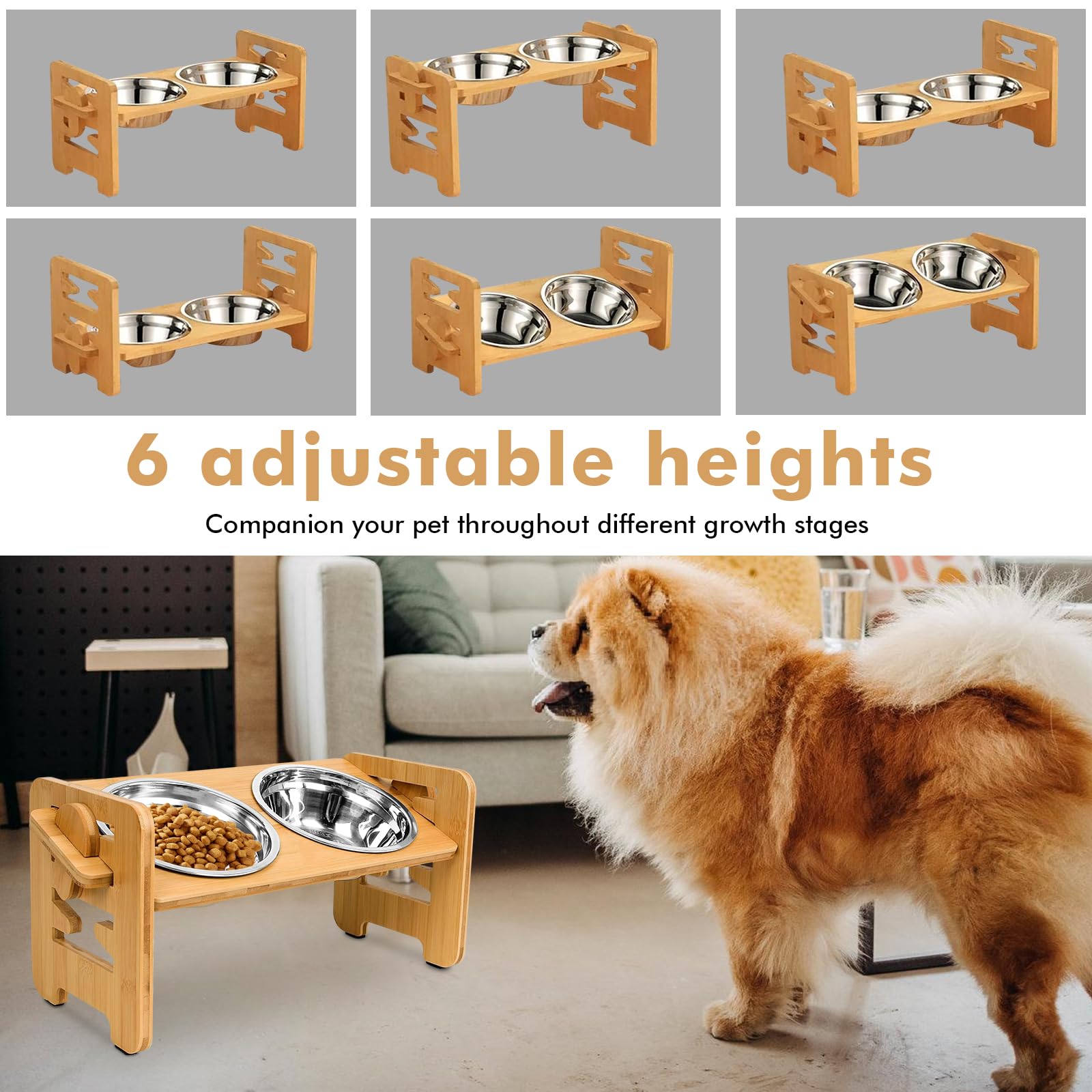 PRITOK Elevated Dog Bowls with Stand: RaisedDogFeedingStation with 2 StainlessSteel Bowls,AdjustableHeight - Image 4