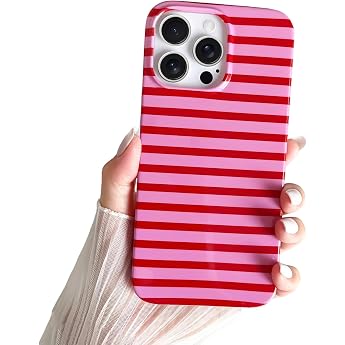 Compatible with iPhone 15 Pro Case Cute Horizontal Striped Mobile Phone Case Soft Slim Shockproof TPU Phone Cover for Women and Girls Beautiful and Stylish Red