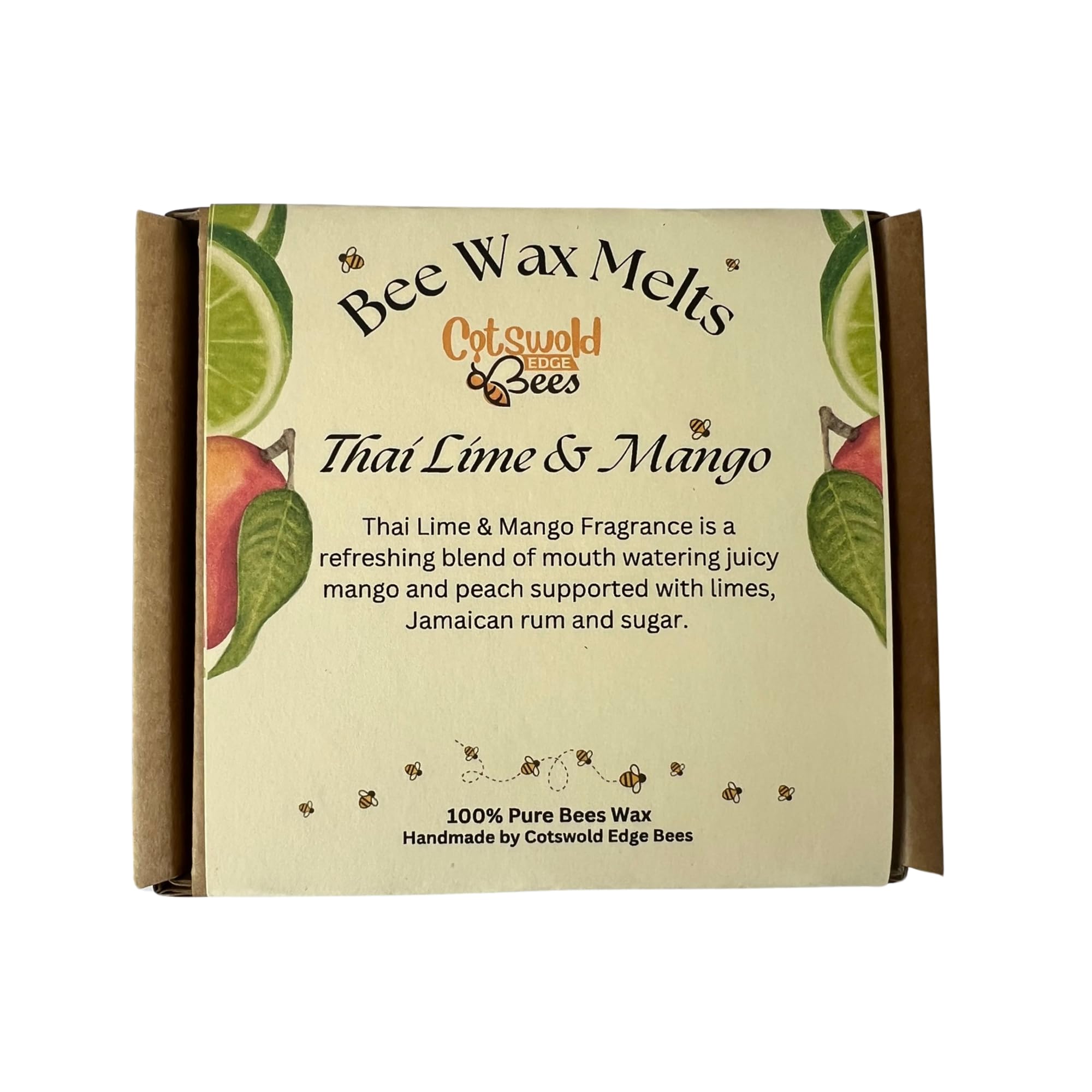 Beeswax Strong Scented Melts, Thai Lime & Mango, 5 Melts per pack in a Gift Box, Handmade Natural Wax in the UK