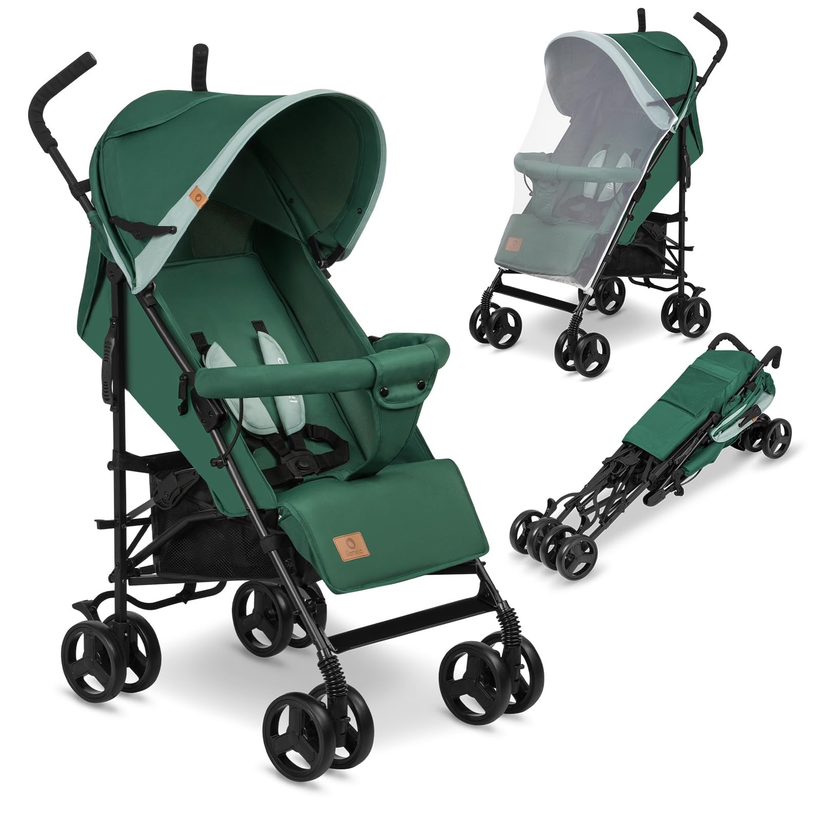 LIONELO Elia poussette canne à 15 kg, réglage du dossier jusqu'à la position couchée, grand panier, système de pliage rapide, moustiquaire
