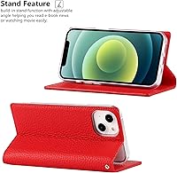 Vista 94 de iCoverCase Funda tipo cartera compatible con iPhone 13 Pro Max con ranuras para tarjetas, funda magnética de piel auténtica con bloqueo RFID, Naranja