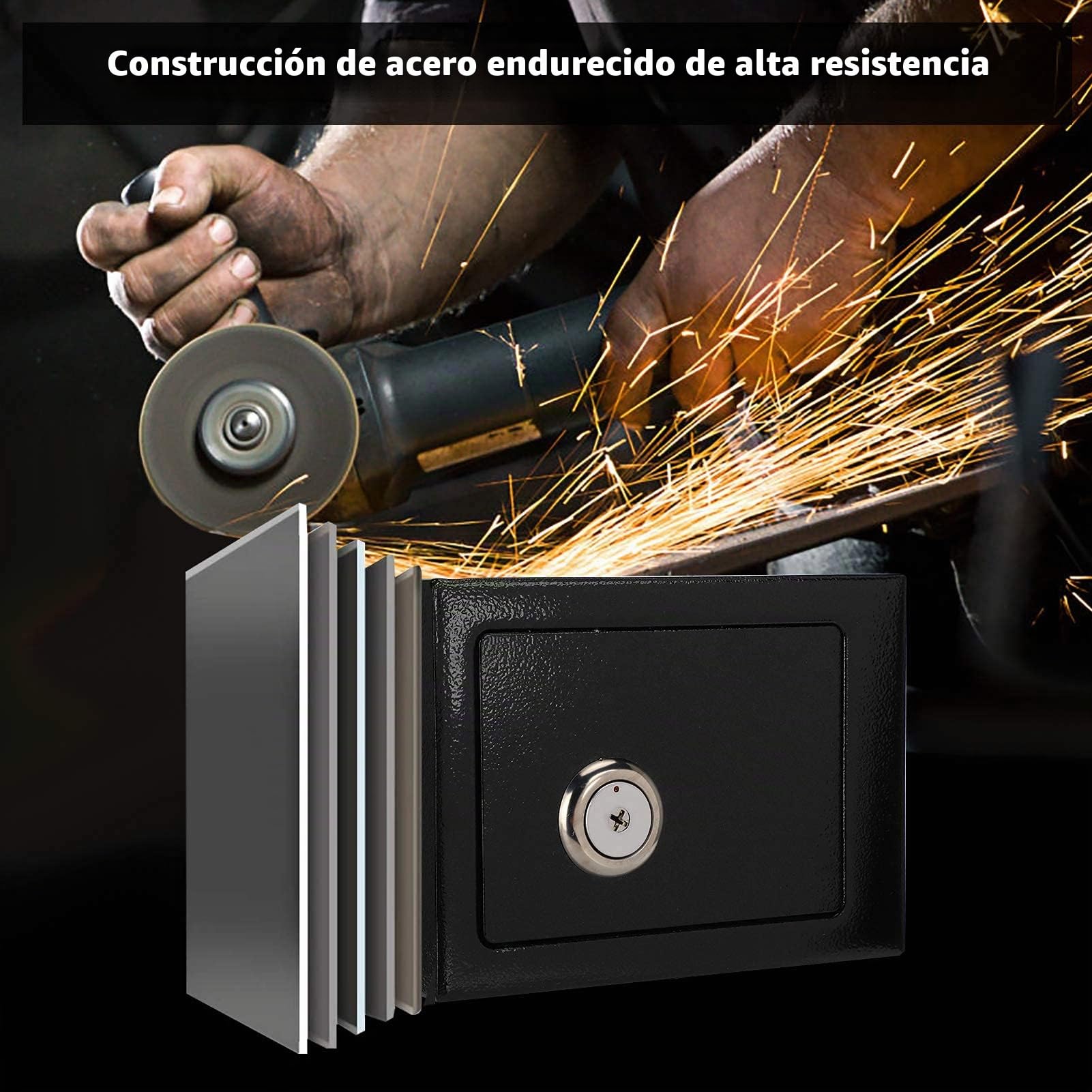 Caja de Seguridad de Acero Resistente con 2 Llaves, Alta Seguridad, Negro, para Hogar, Oficina, Hotel