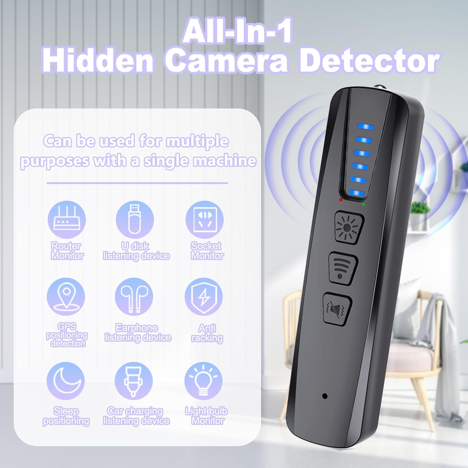 Hidden Camera Detector & GPS Tracker Finder | Spy Camera Detector with RF Signal Detection for Travel, Hotel, Car | Anti-Spy Bug Detector & Wireless Camera Finder(Black)