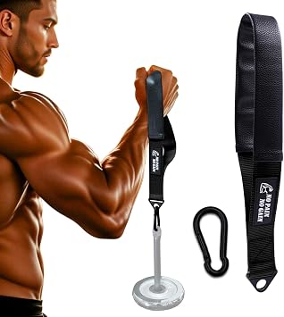 Arm Wrestling Training Strap with Leather Sleeve Dual Ring Grip Strap for Wrist Forearm & Biceps Strength Compatible with Cable Machines & Resistance Bands